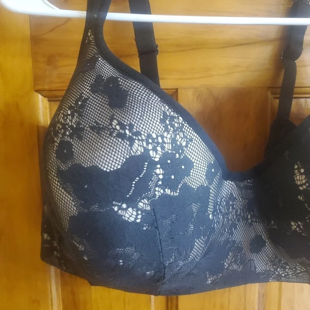 Cacique Balconette Bra Lace Full Coverage Black Lace Sz‎ 42G